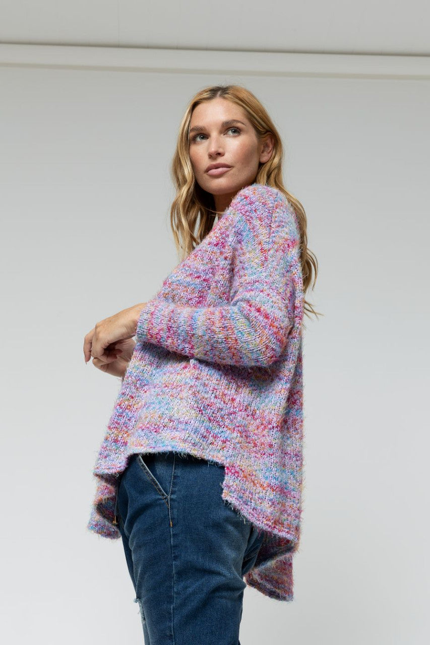 Lilac Speckle Fluffy V Neck Jumper