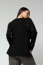 Black Shoulder Frill Top
