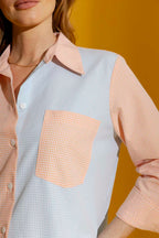 Orange/Aqua Check Patchwork Shirt