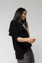 Black Shoulder Frill Top