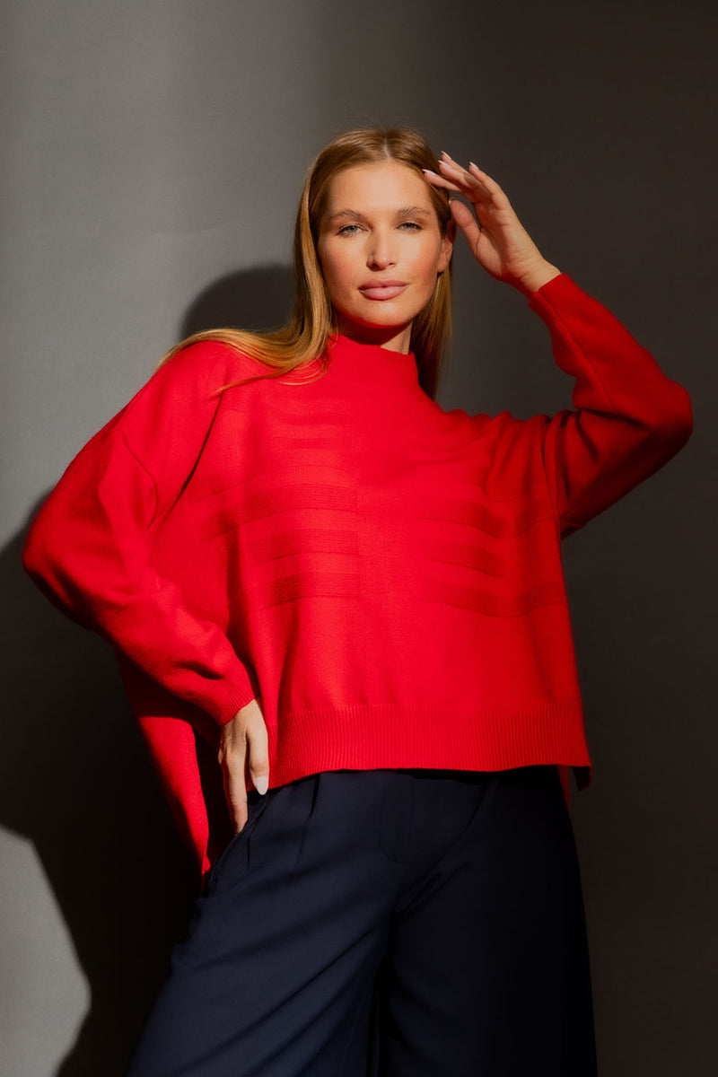 Red Mock Neck Drop Shoulder Jumper Red S