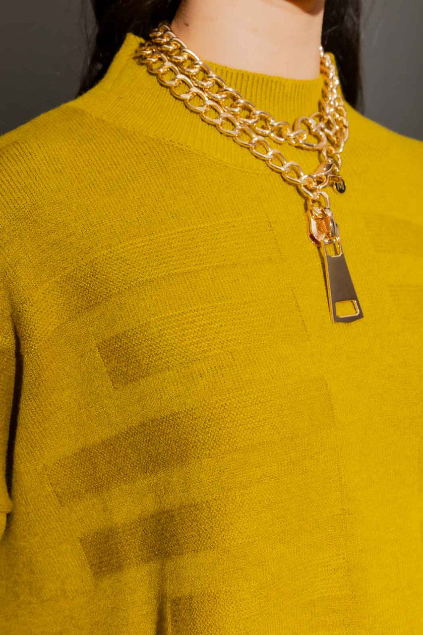 Chartreuse Mock Neck Drop Shoulder Knit S
