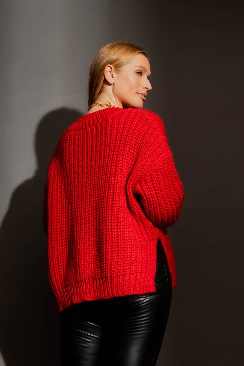 Red Chunky V Neck Jumper Red S