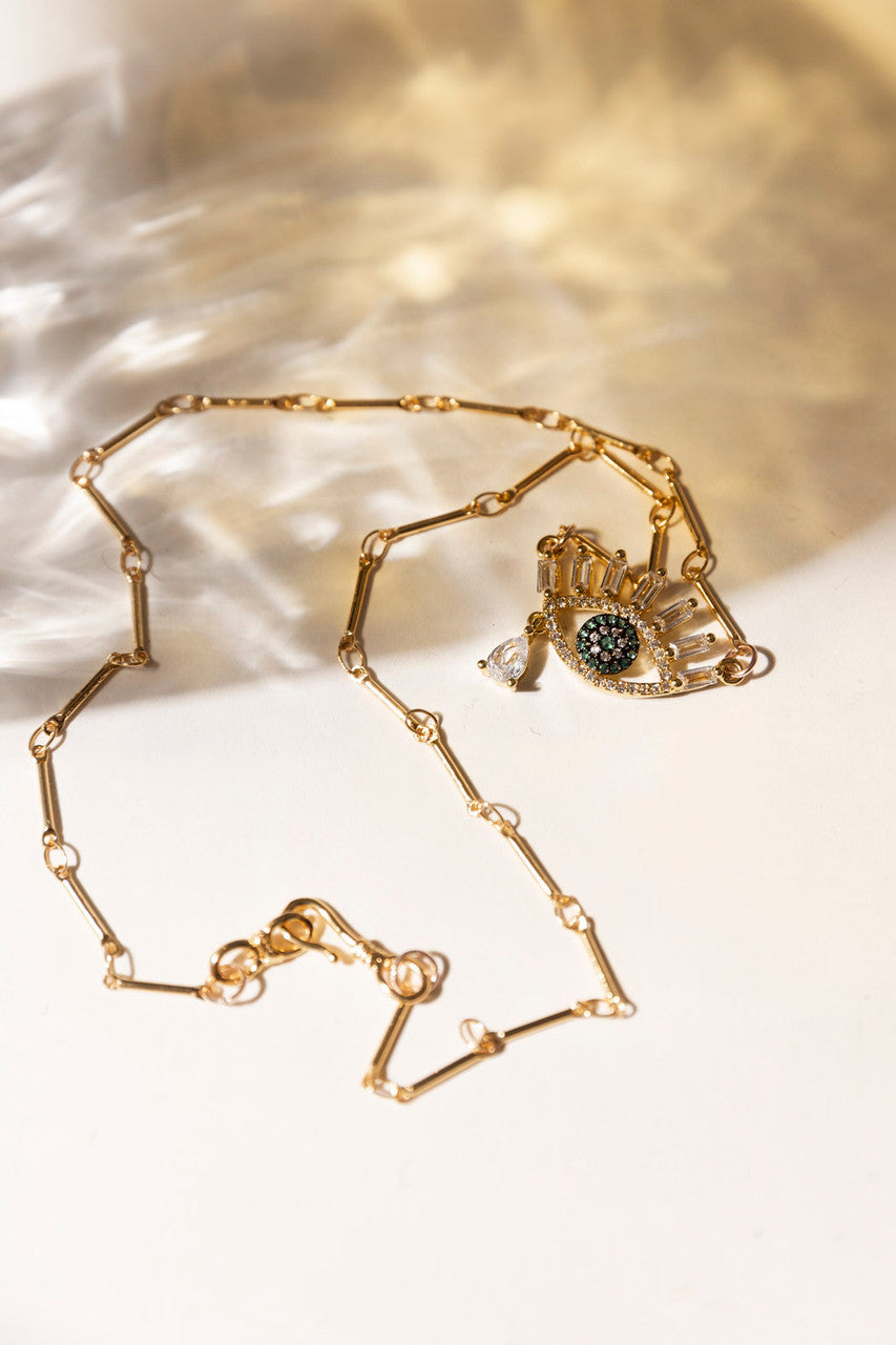 Green Gold Evil Eye Necklace