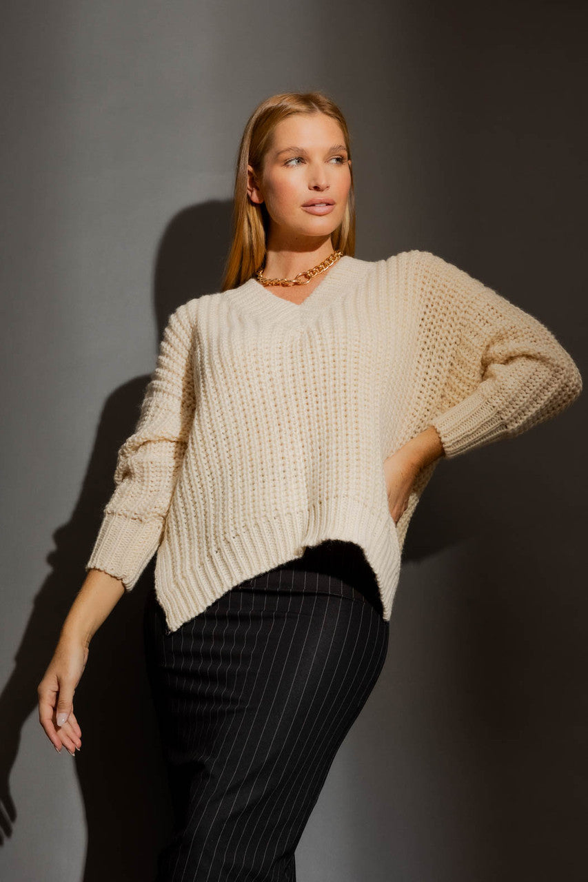 Ivory Chunky V Neck Jumper Ivory S