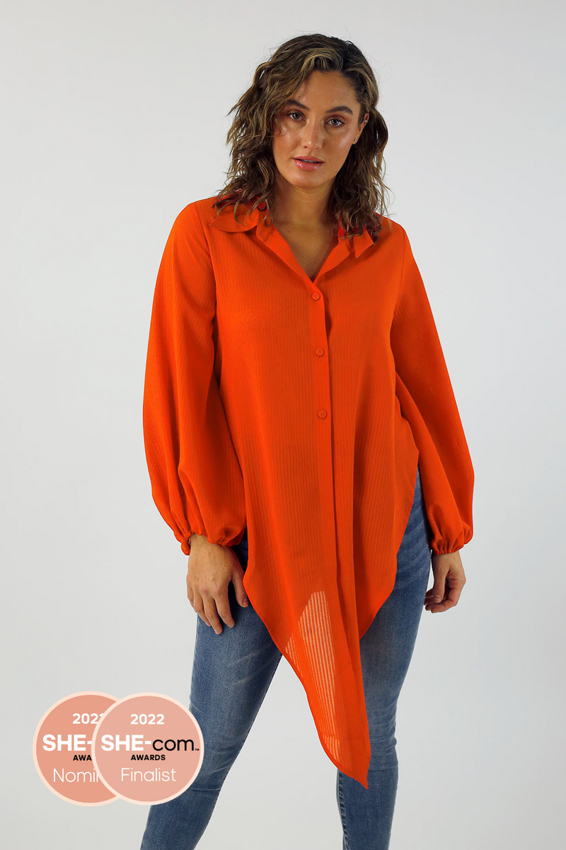 Orange Puff Sleeve Zhoush Shirt - FINAL SALE