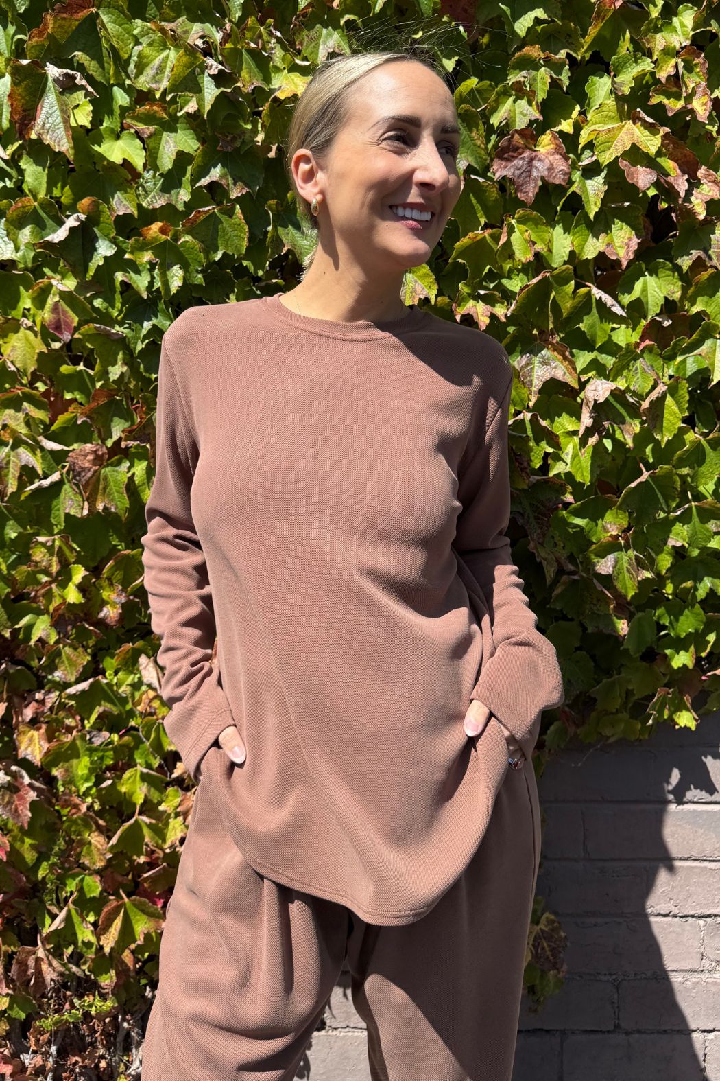 Caramel Lux Knit Crew Neck Top