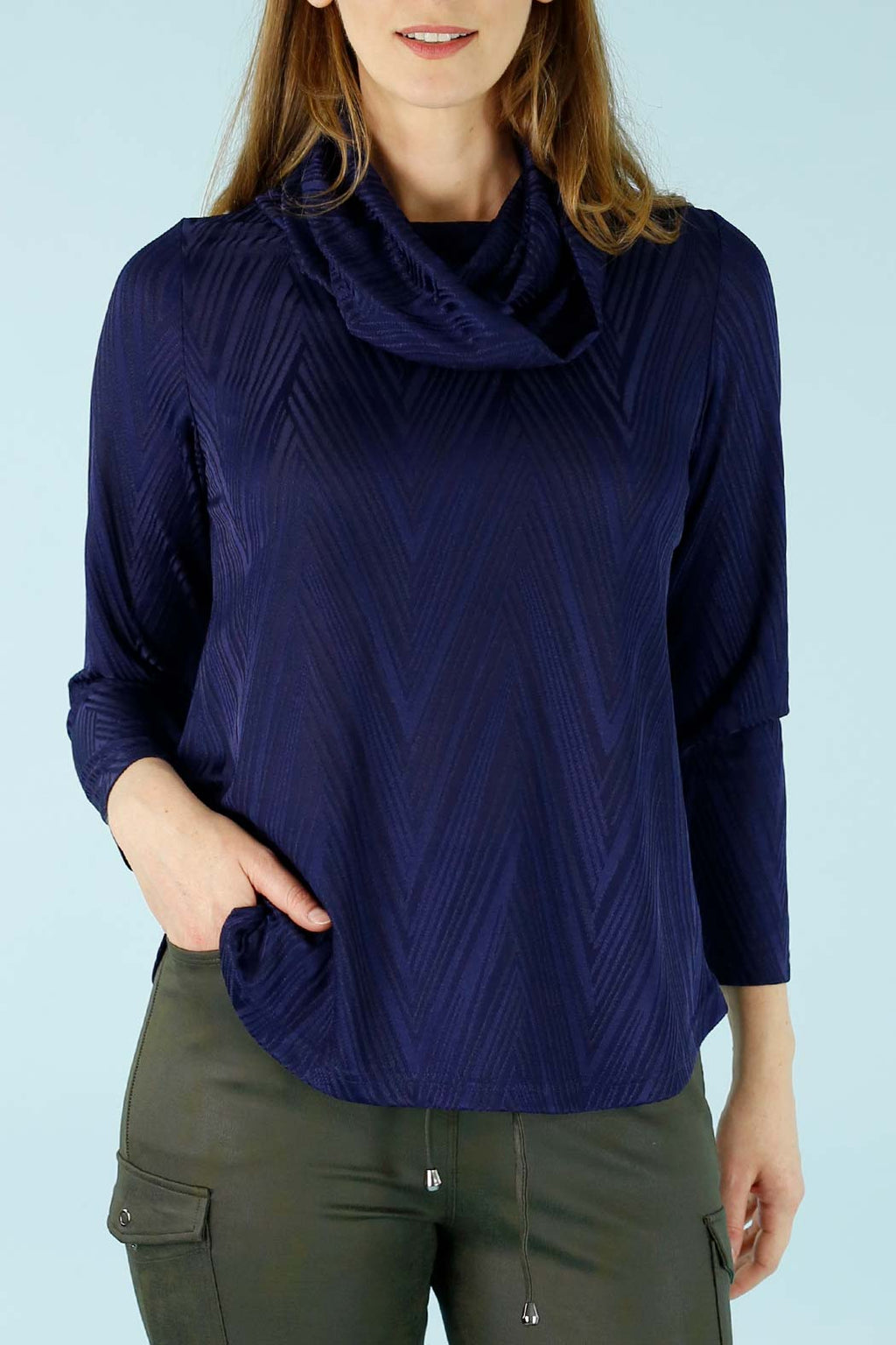Navy Jacquard Cowl Jumper - SALE