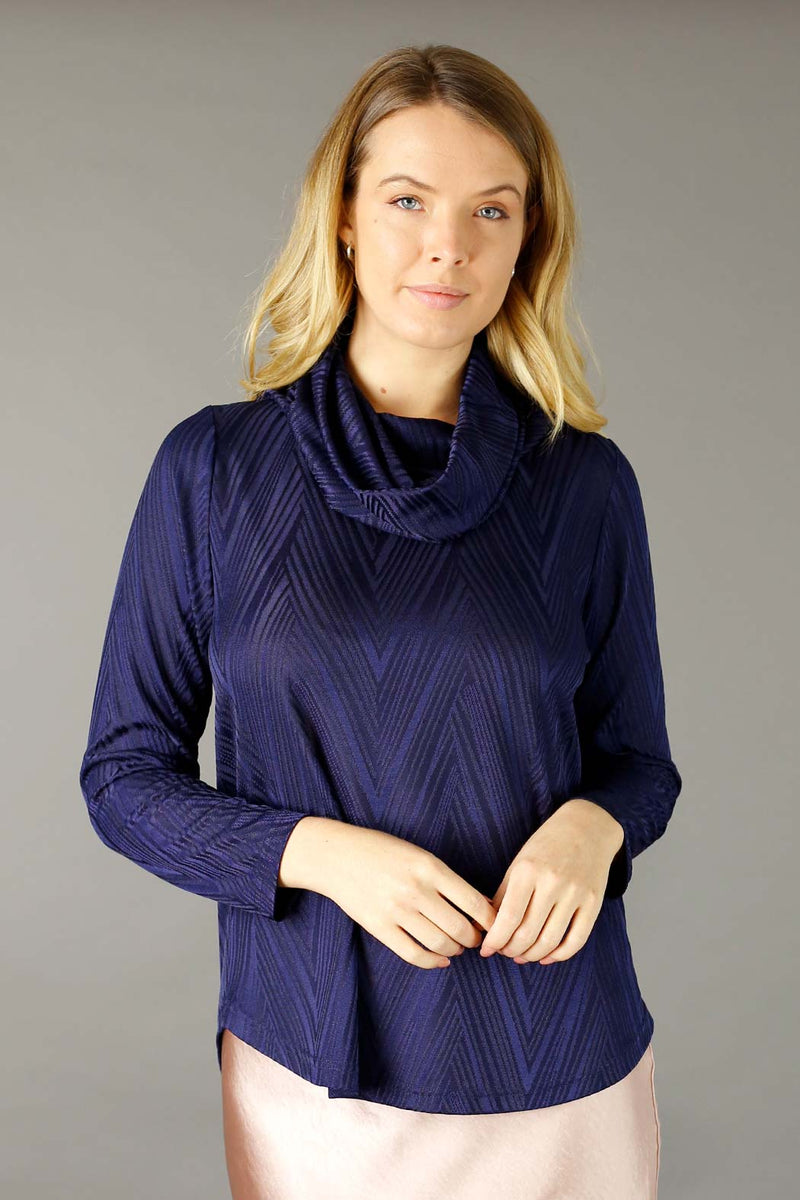Navy Jacquard Cowl Jumper - SALE