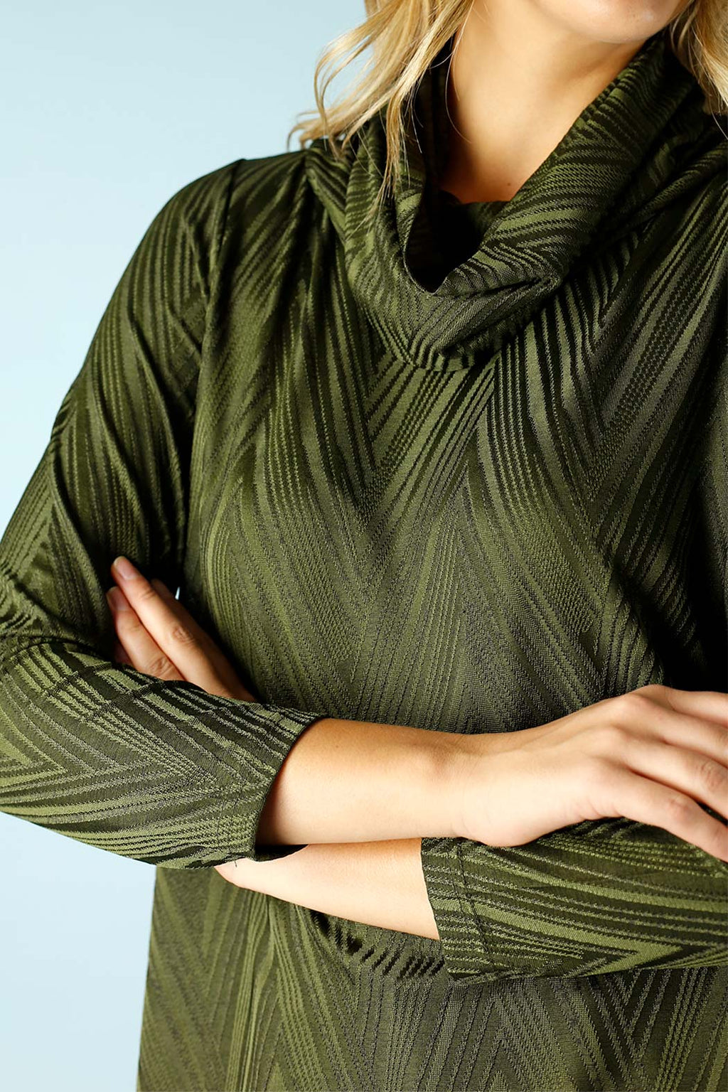 Olive Jacquard Cowl Jumper- OUTLET SALE