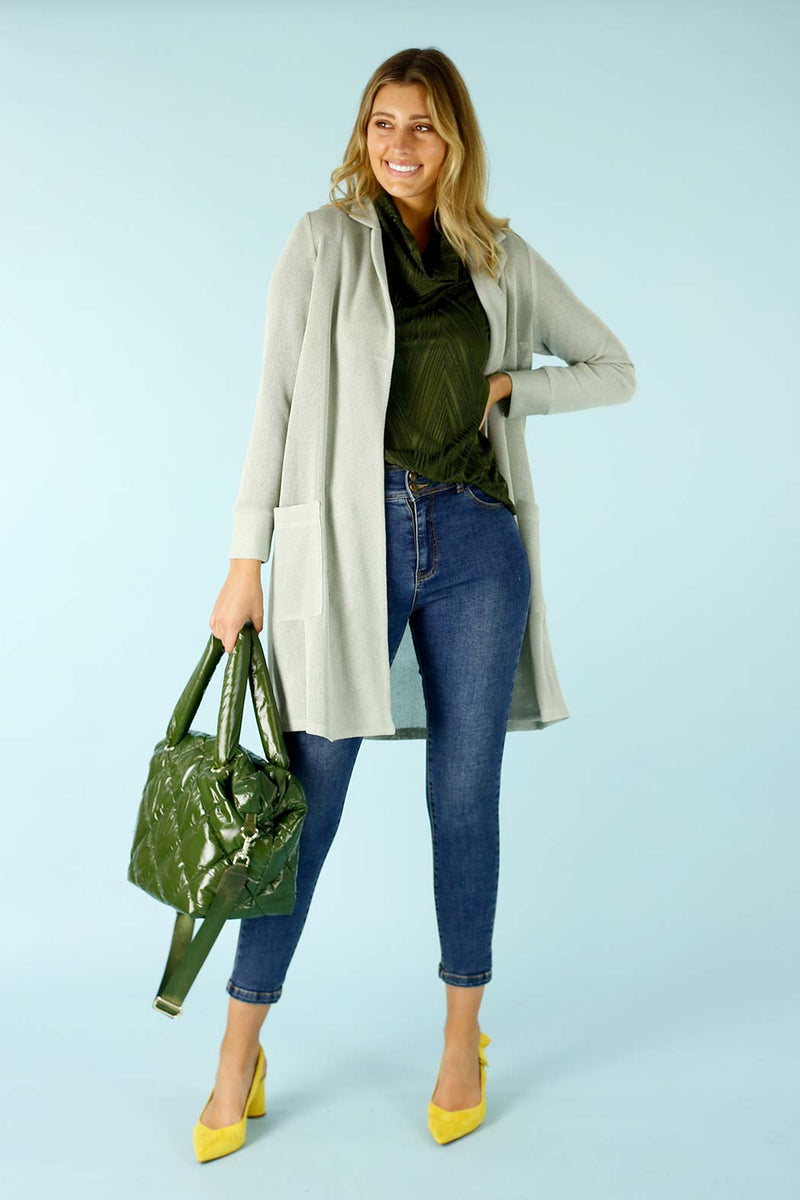 Olive Jacquard Cowl Jumper- OUTLET SALE