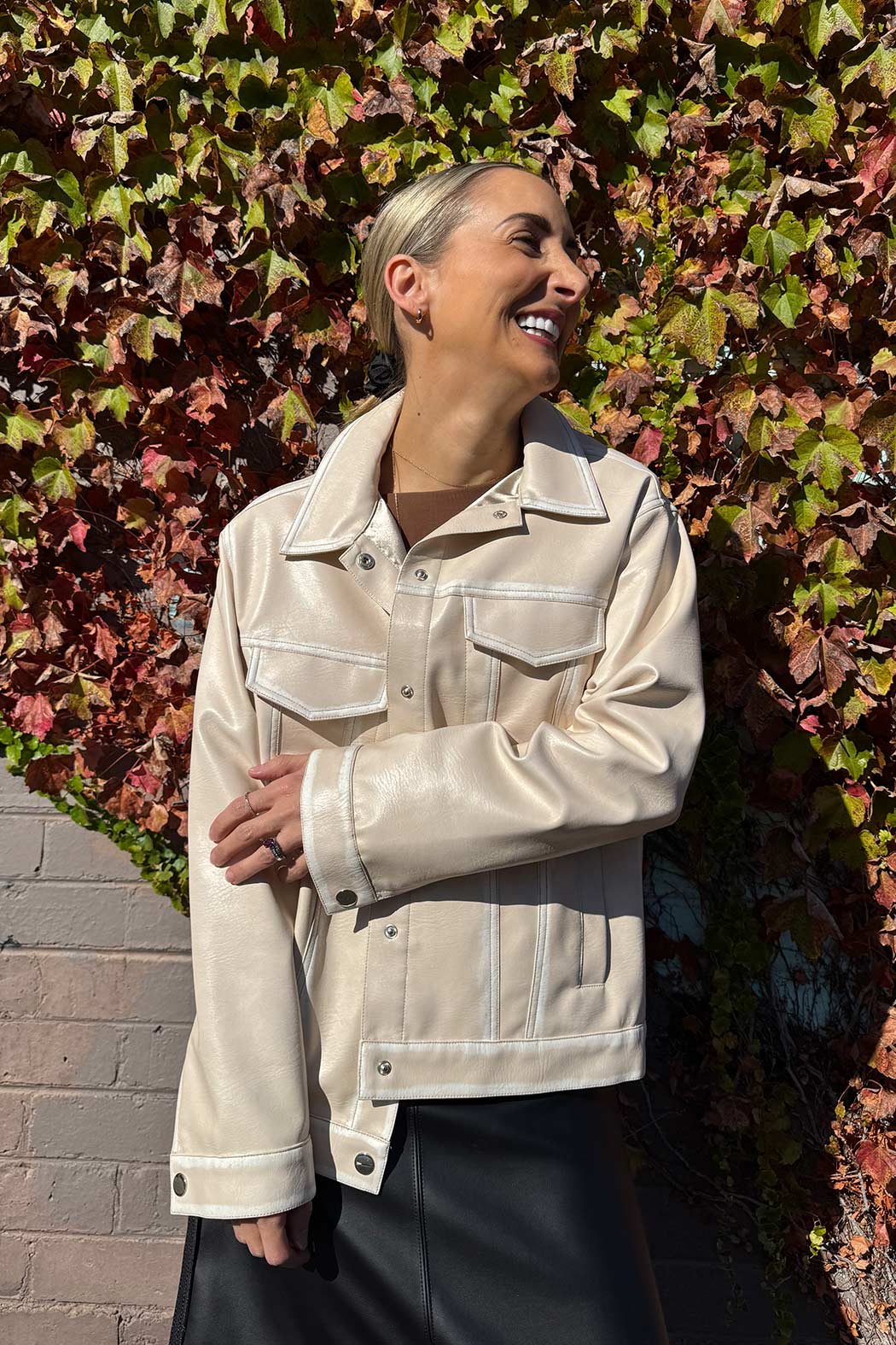 Oatmeal Faux Leather Vintage Jacket
