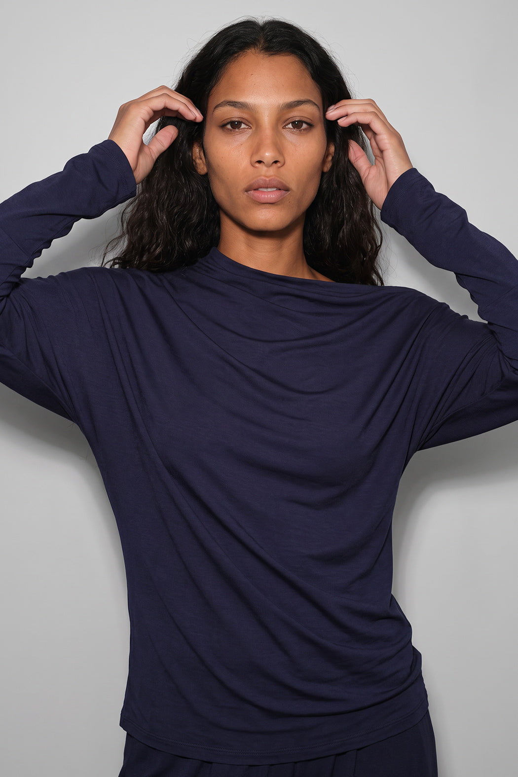 Navy Tencel Drape Top