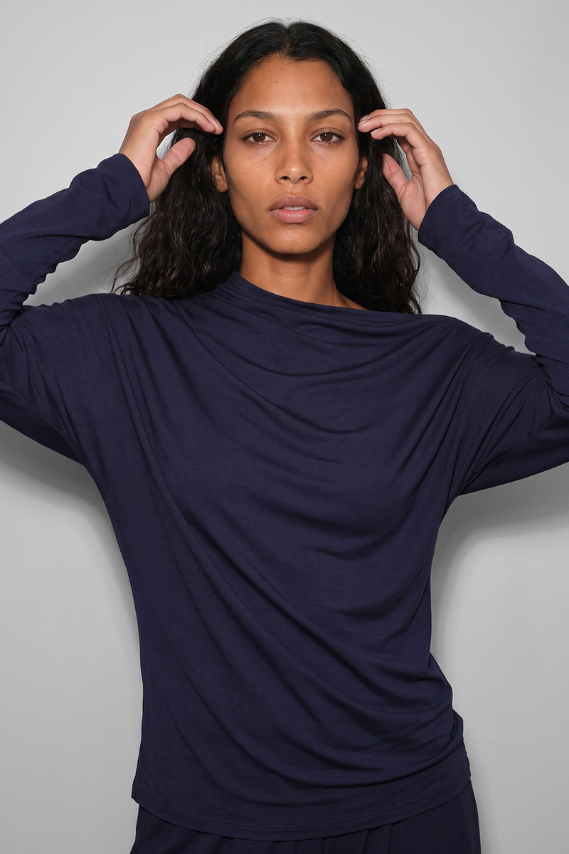 Navy Tencel Drape Top