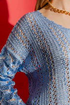 Blue Foil Scalloped Hem Top Blue S