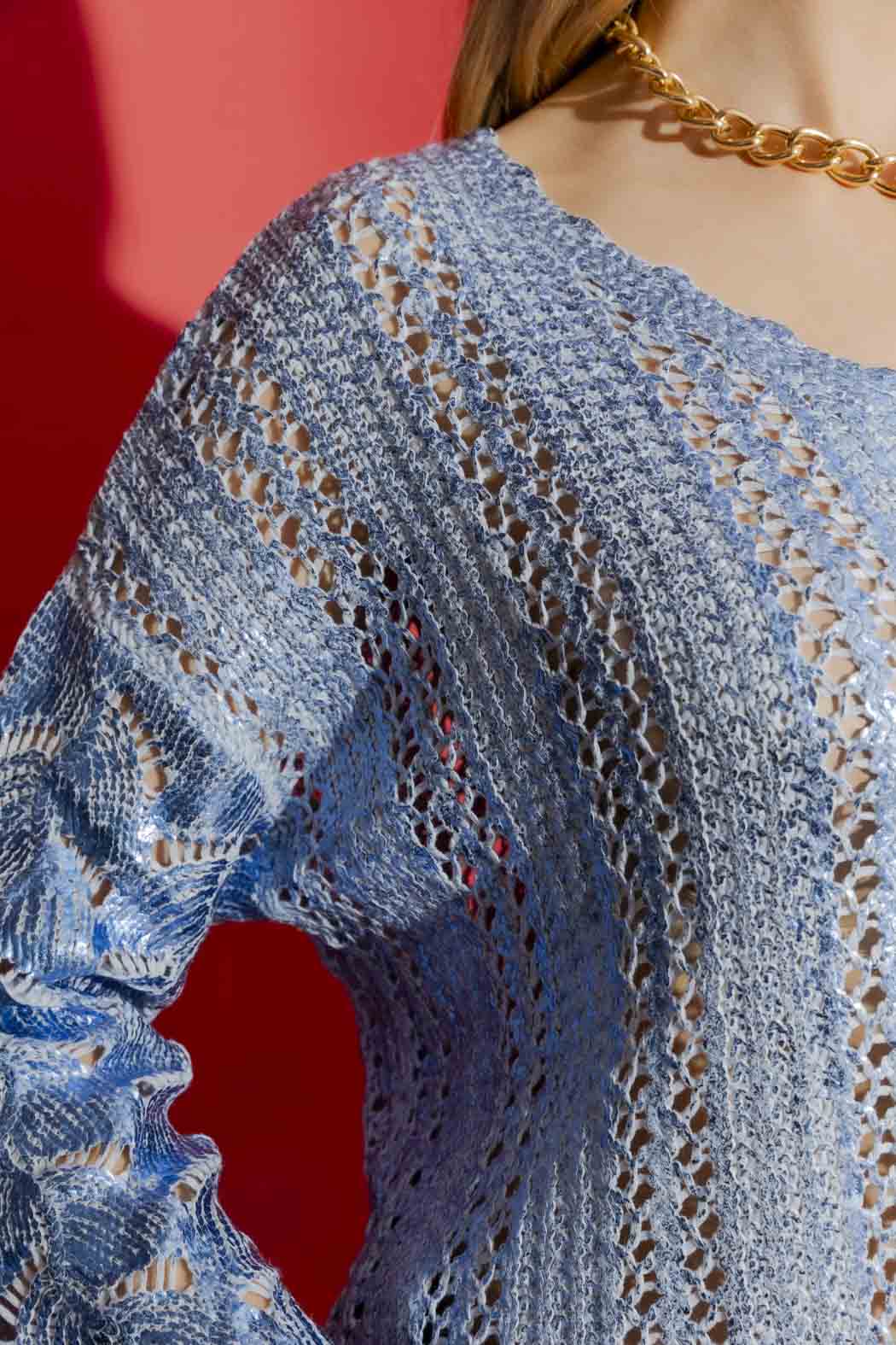 Blue Foil Scalloped Hem Top Blue S