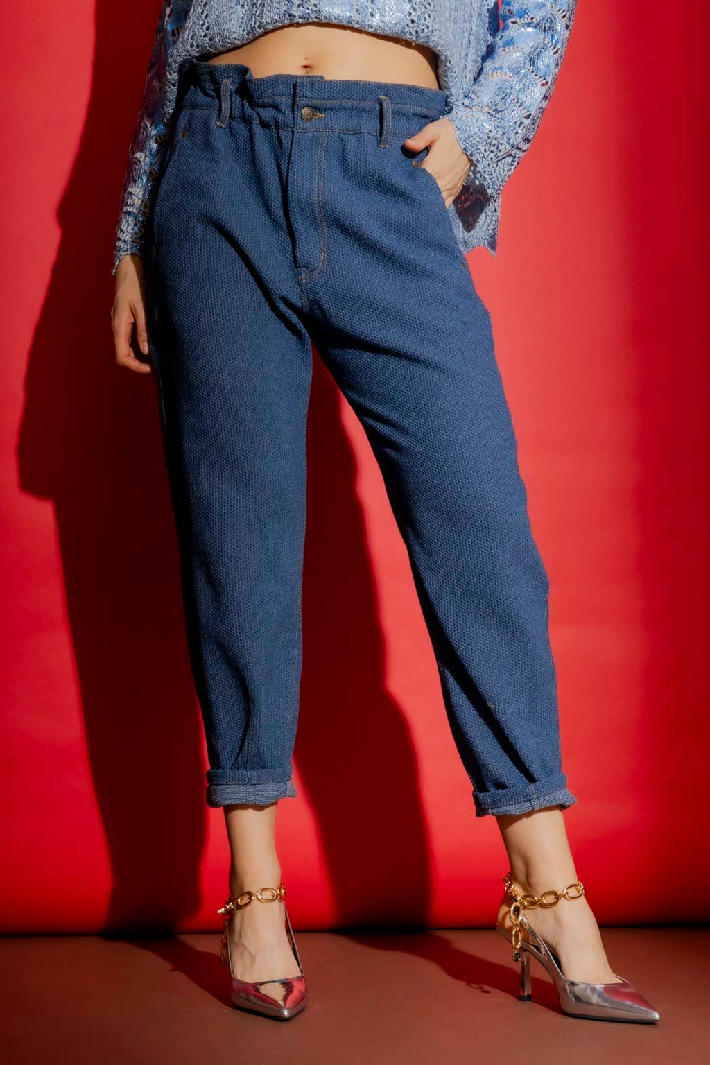 Waffle Denim Paperbag Jean
