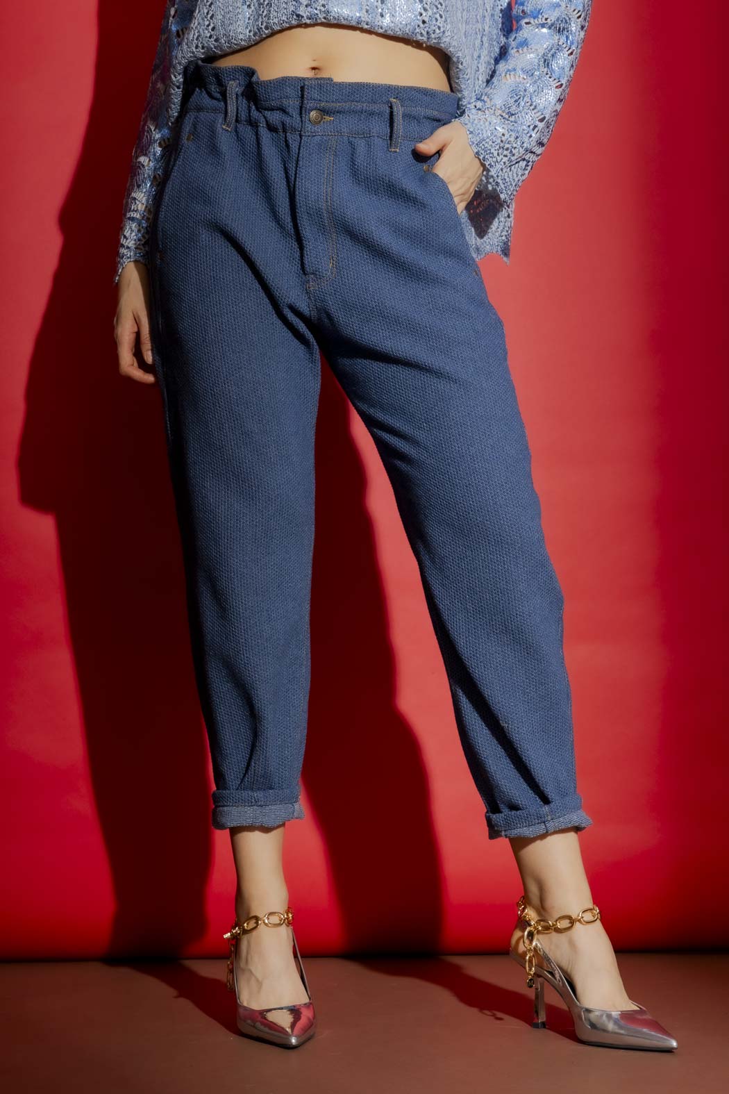 Waffle Denim Paperbag Jean