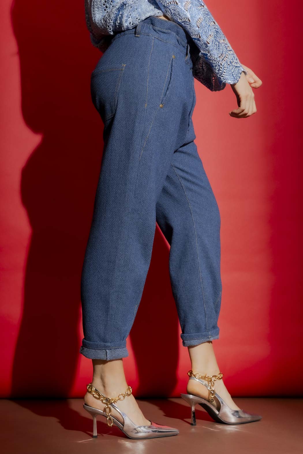 Waffle Denim Paperbag Jean