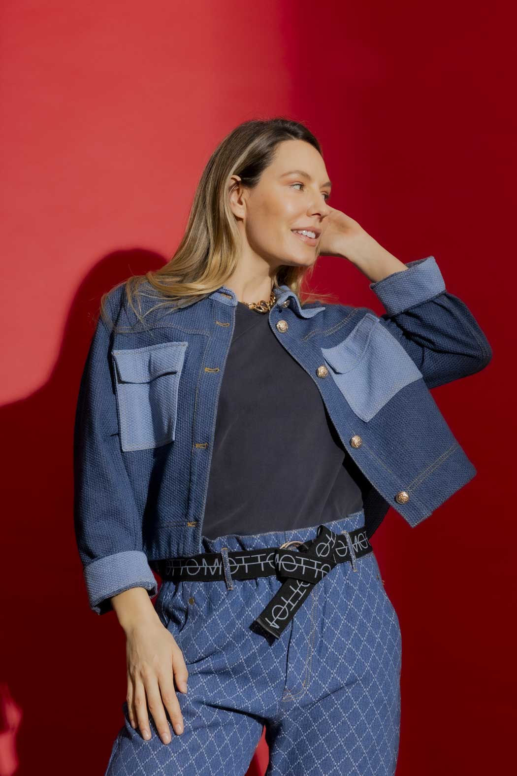 Waffle Denim Patchwork Jacket