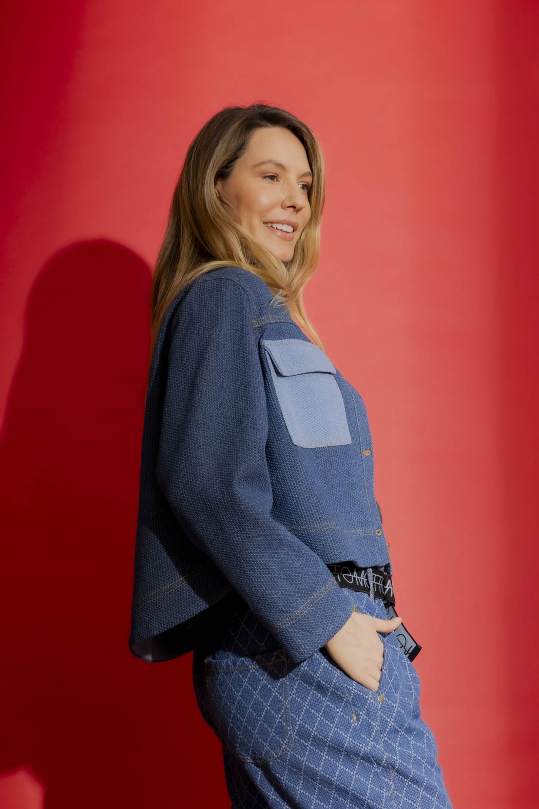 Waffle Denim Patchwork Jacket