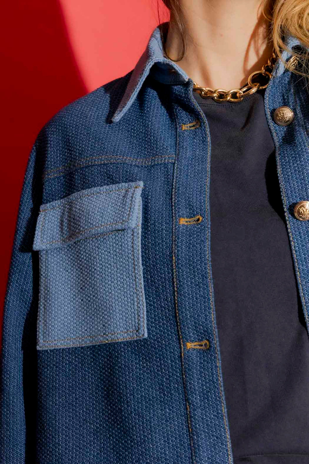 Waffle Denim Patchwork Jacket