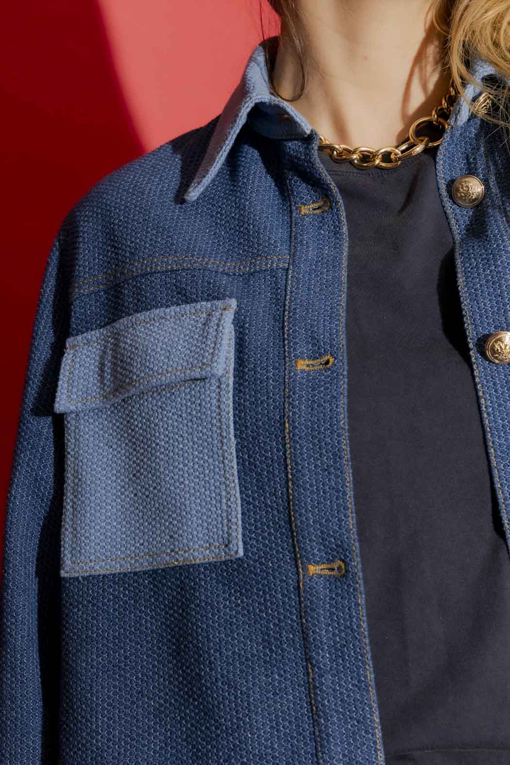 Waffle Denim Patchwork Jacket