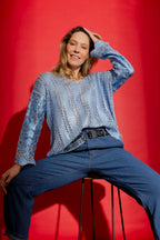 Blue Foil Scalloped Hem Top Blue S