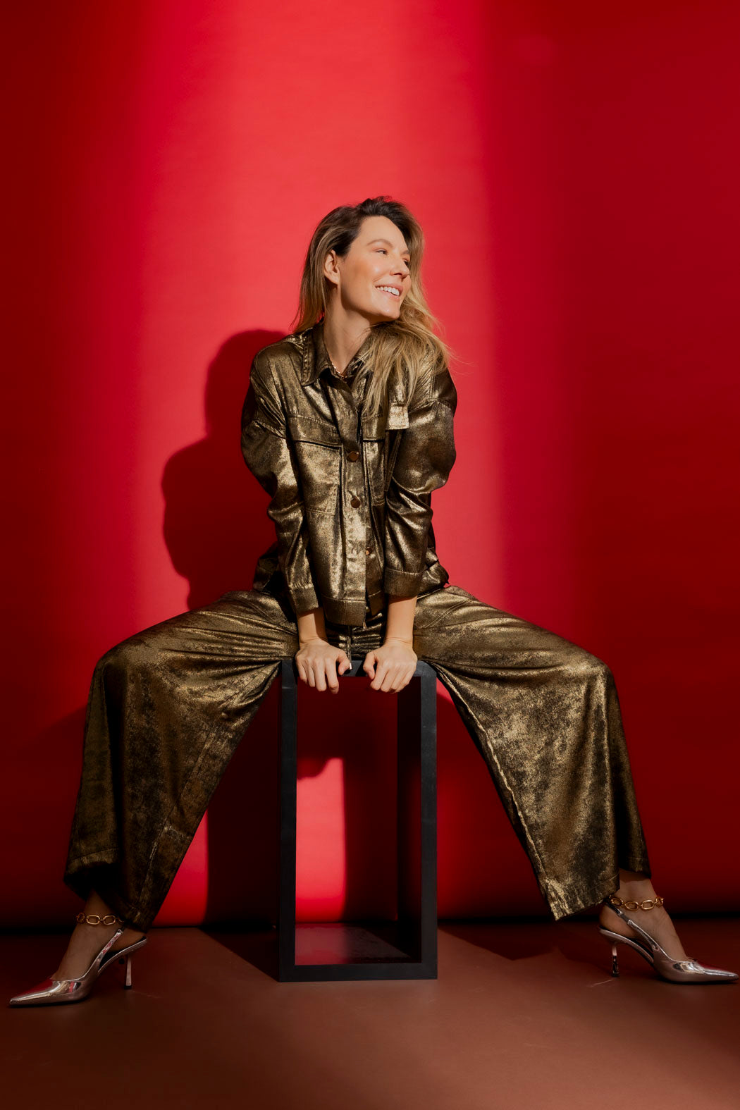 Gold Liquid Lame Cargo Pants