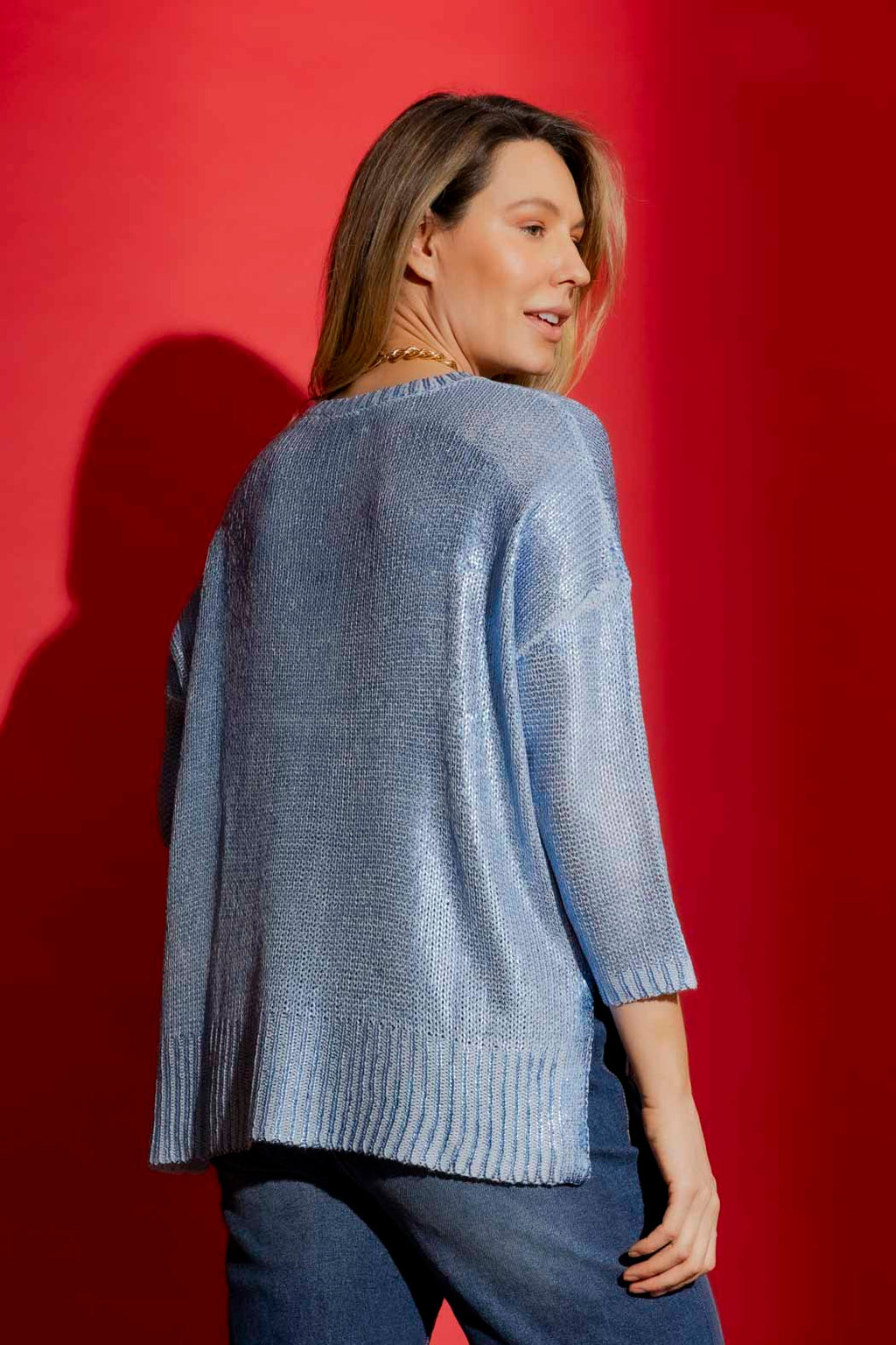 Blue Foil Knit Top Blue S