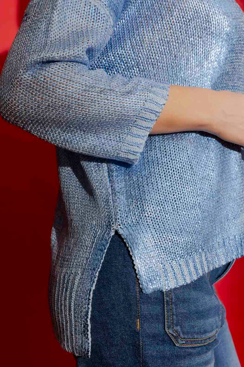 Blue Foil Knit Top Blue S