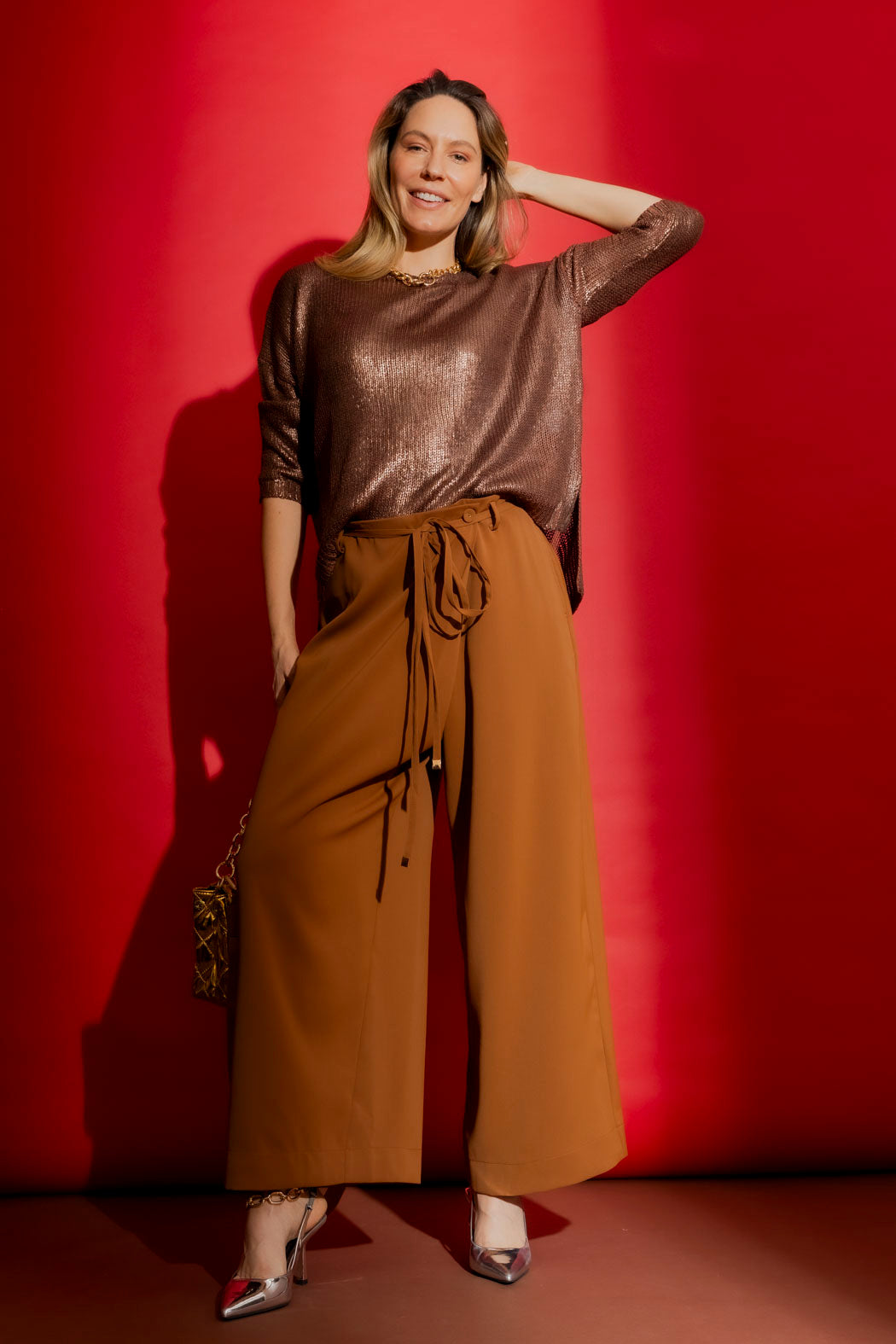 Copper Foil Knit Top Copper S