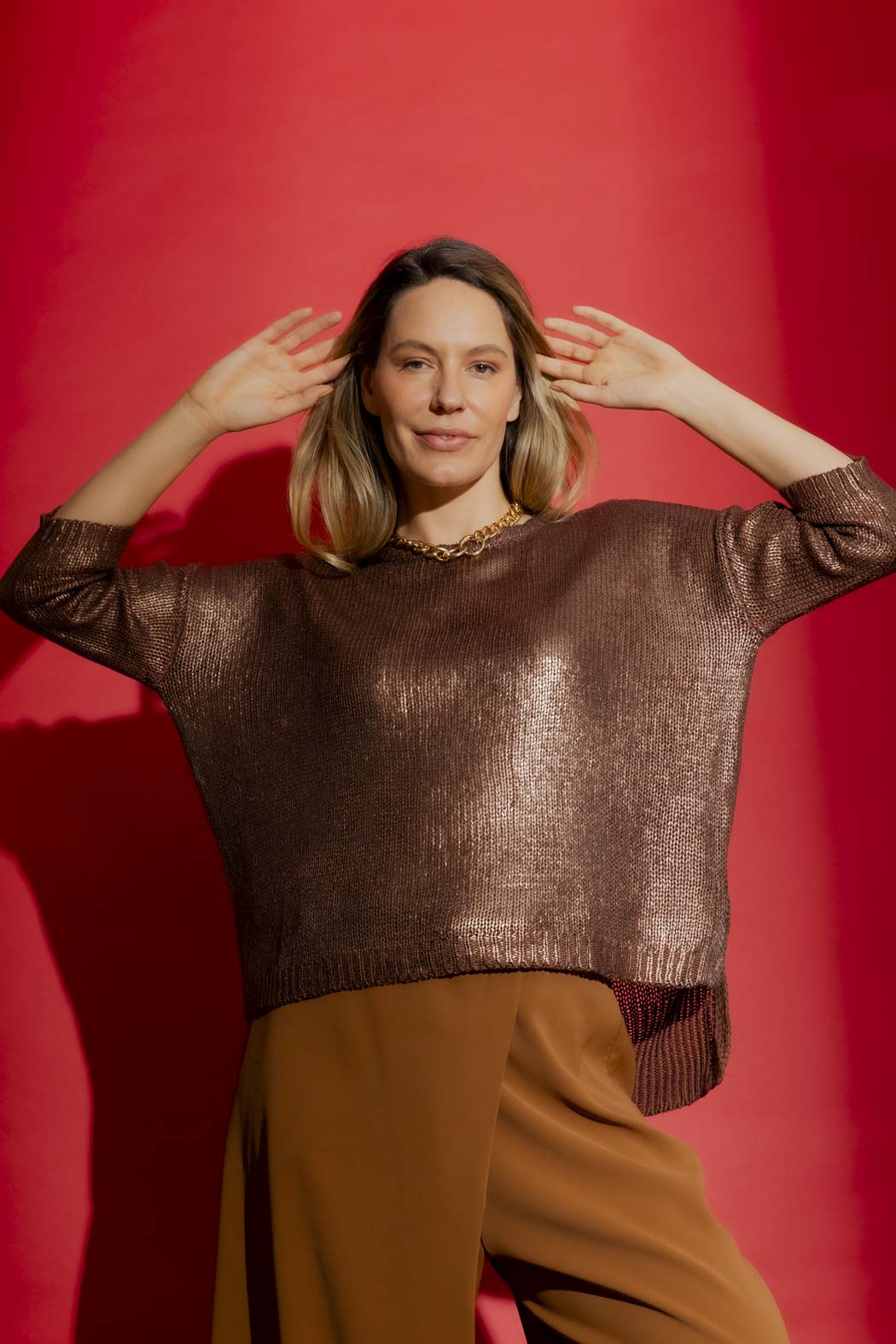 Copper Foil Knit Top Copper S
