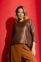 Copper Foil Knit Top Copper S