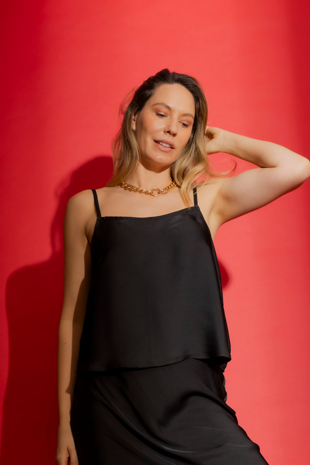 Black Silky Midi Cami