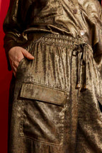 Gold Liquid Lame Cargo Pants