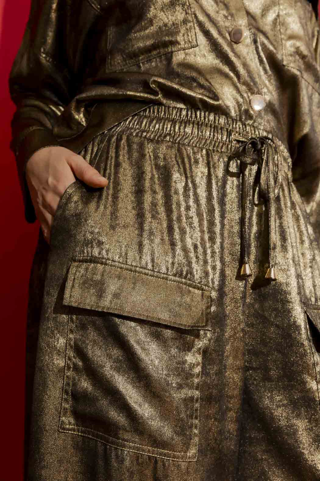 Gold Liquid Lame Cargo Pants