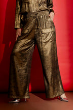 Gold Liquid Lame Cargo Pants
