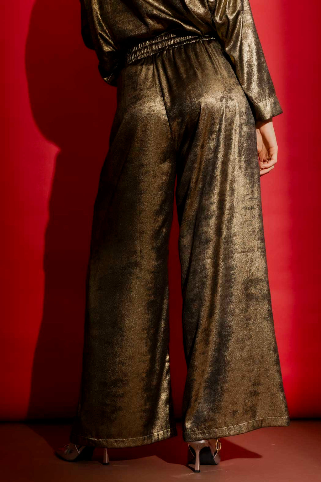 Gold Liquid Lame Cargo Pants