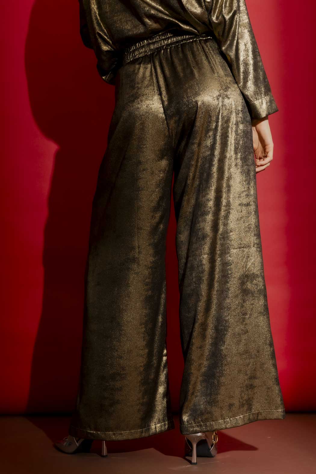 Gold Liquid Lame Cargo Pants