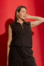 Chocolate Washed Zippy Vest Black