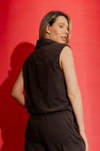 Chocolate Washed Zippy Vest Black