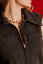 Chocolate Washed Zippy Vest Black