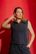 Navy Washed Zippy Vest