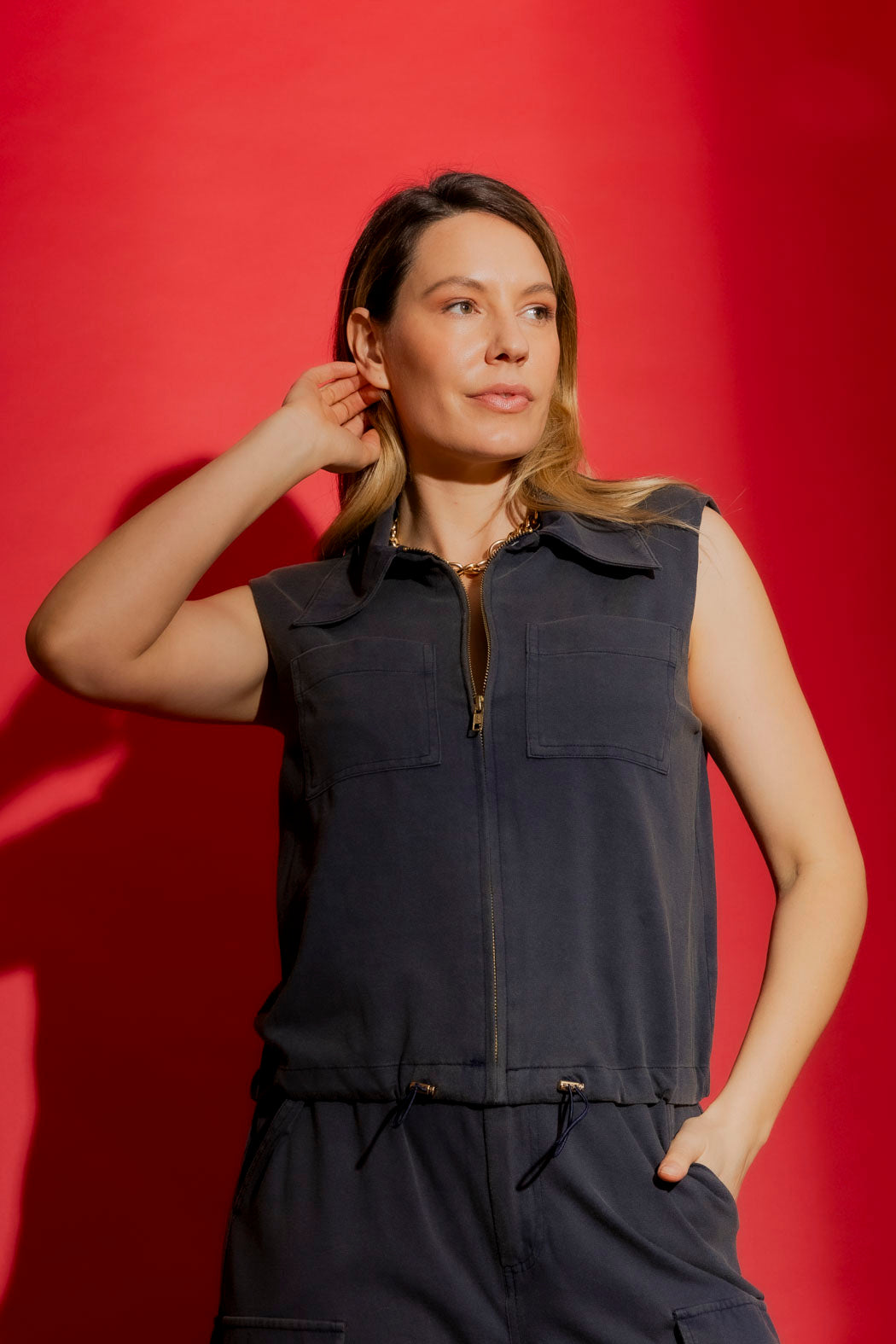 Navy Washed Zippy Vest