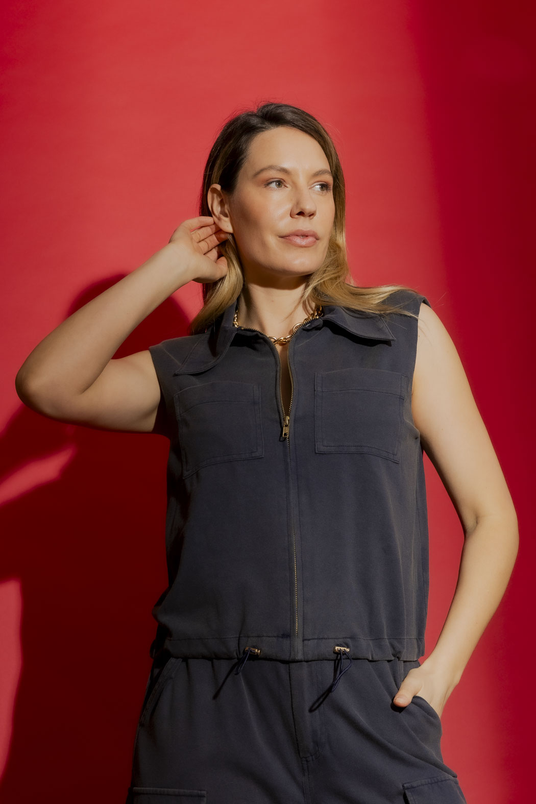 Navy Washed Zippy Vest