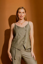 Khaki Shot Asymetrical Cami