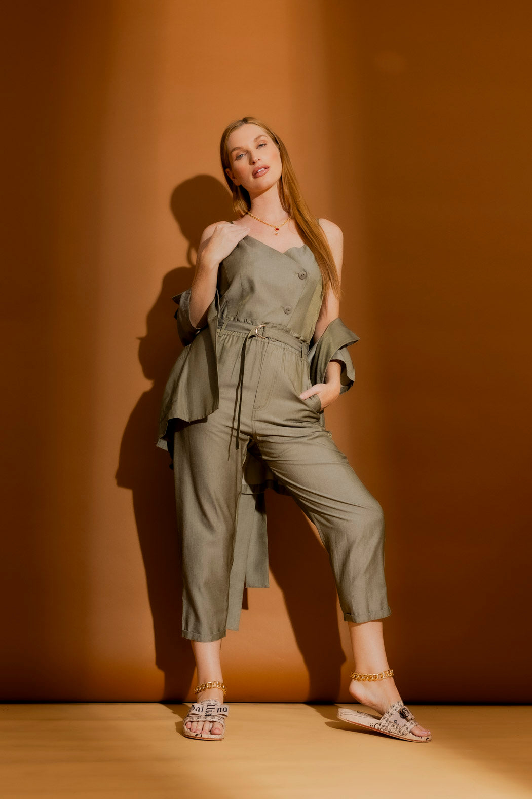 Khaki Shot Asymetrical Cami