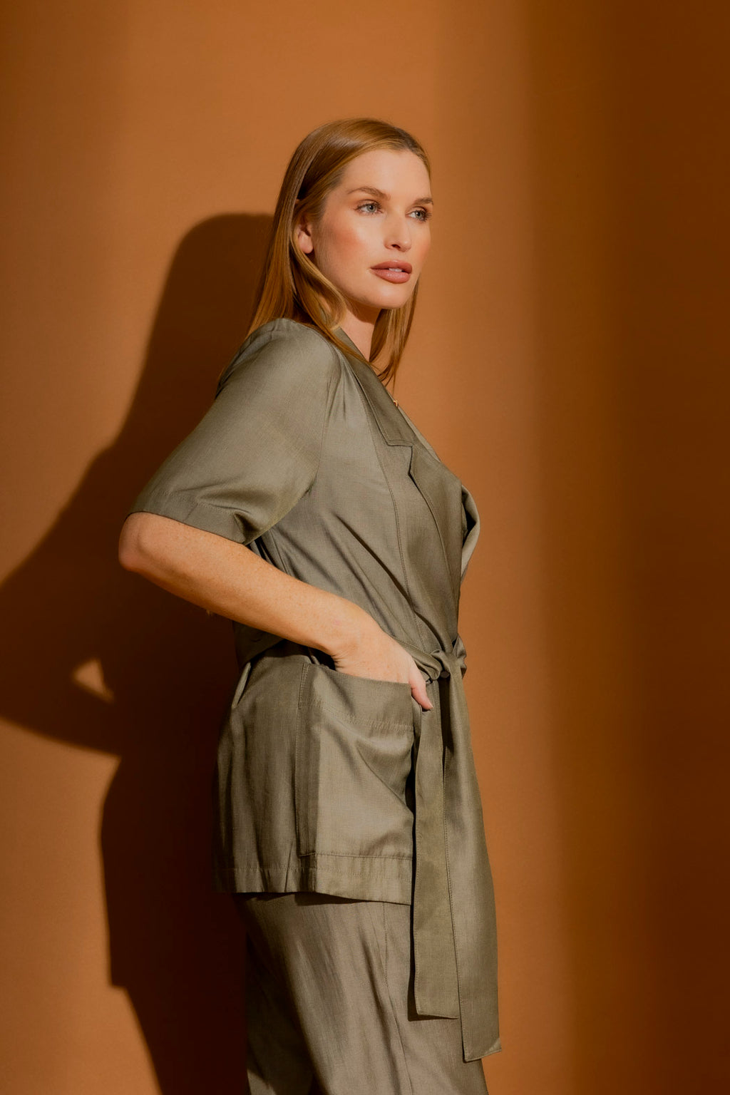 Khaki Shot Midi Trench