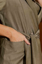 Khaki Shot Midi Trench